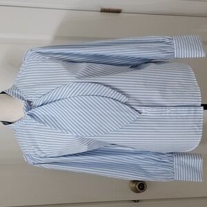 Who What Wear Size S Blue White Striped Long Sleeve Tie Neck Blouse, Like New